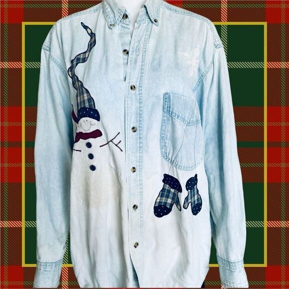 Vintage Winter Themed Embroidered Denim Shirt - Picture 2 of 7